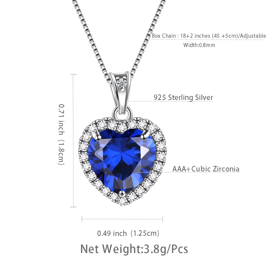 Stunning September Birthstone Blue Heart Necklace in 925 Sterling Silver - Perfect Gift for Birthdays and Mother's Day