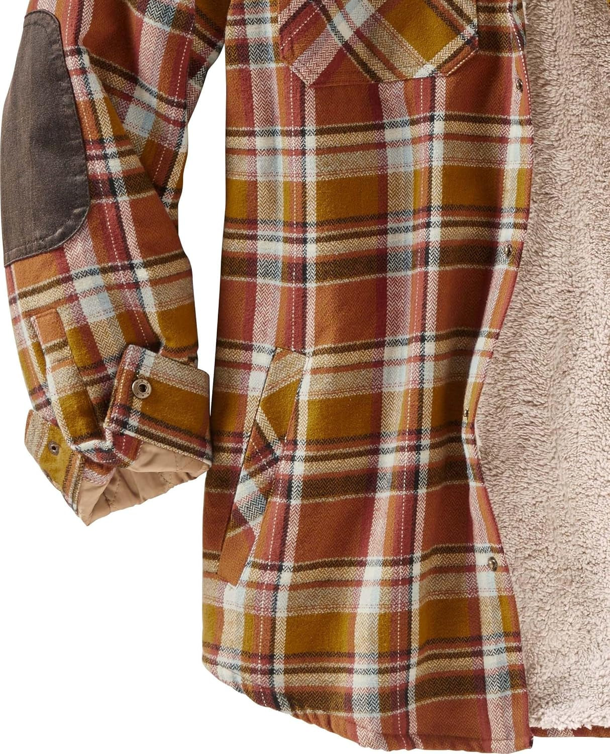 Men's Insulated Hooded Plaid Flannel Shirt Jacket with Berber Lining