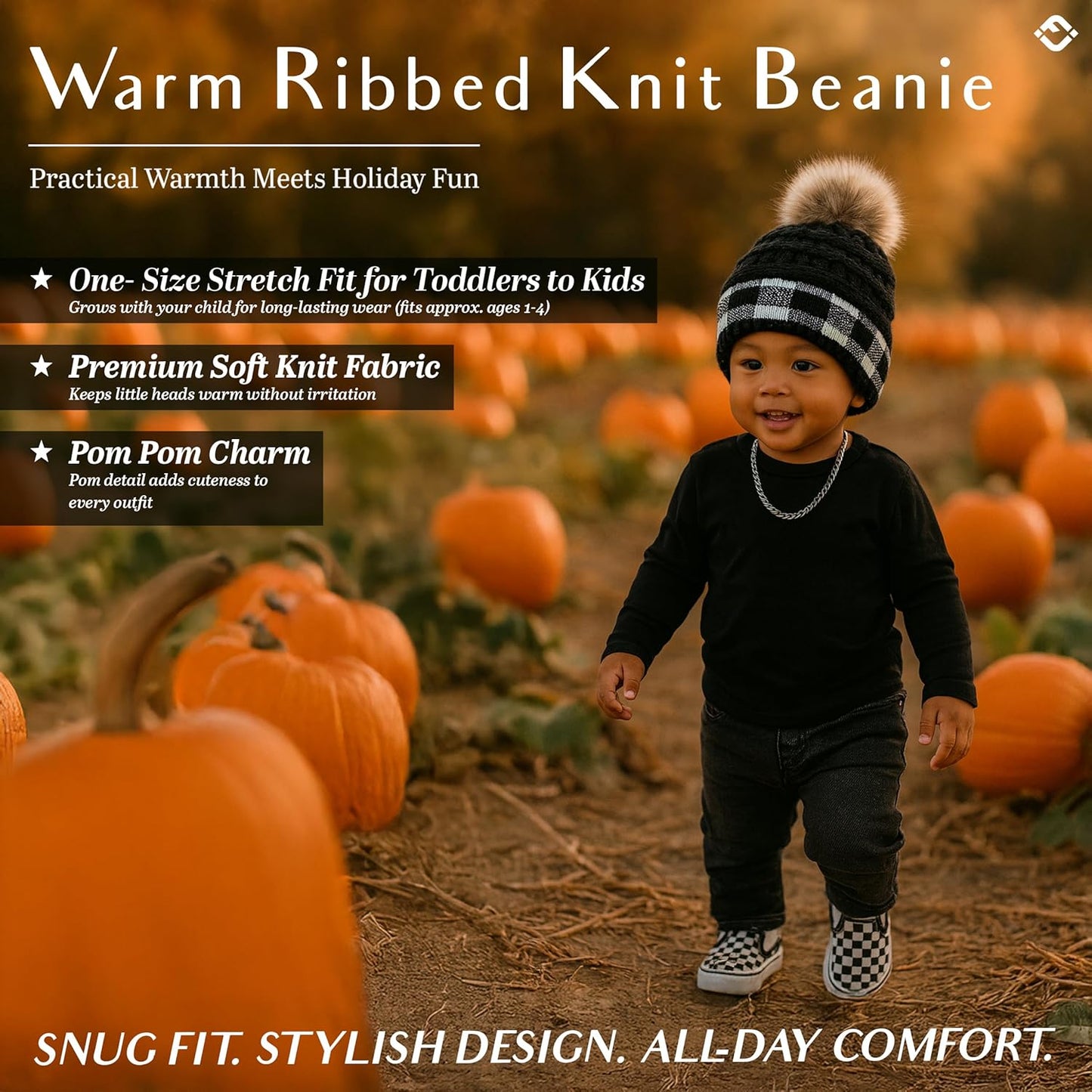 Cozy Toddler Cable Knit Pom Beanie - Warm Winter Hat for Children