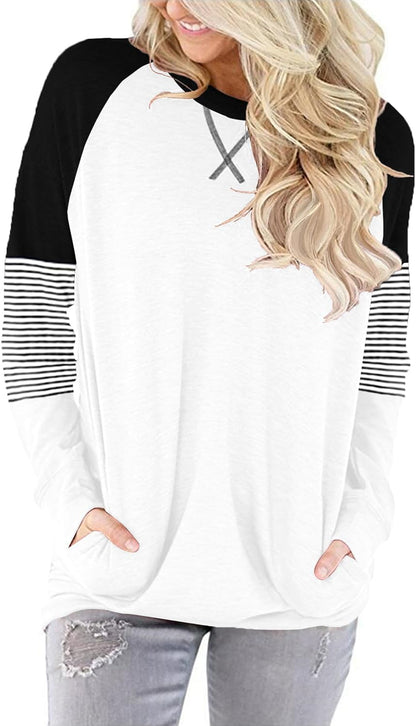 Women's Long Sleeve Crewneck Sweatshirt - Casual Loose Fit Top
