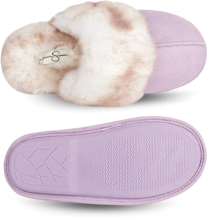 Women's Faux Fur Memory Foam House Slippers with Anti-Skid Sole