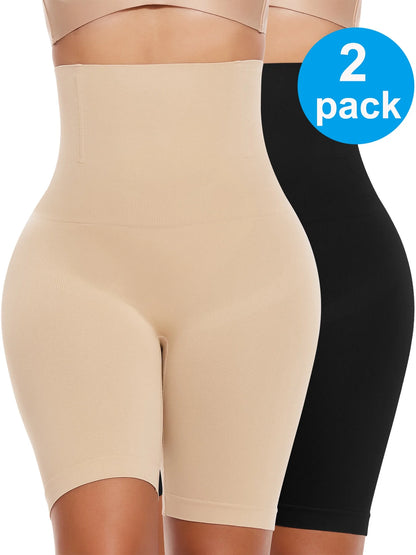 High-Waisted Tummy Control Shapewear Shorts - 2 Pack Body Shaper for Ultimate Thigh Slimming