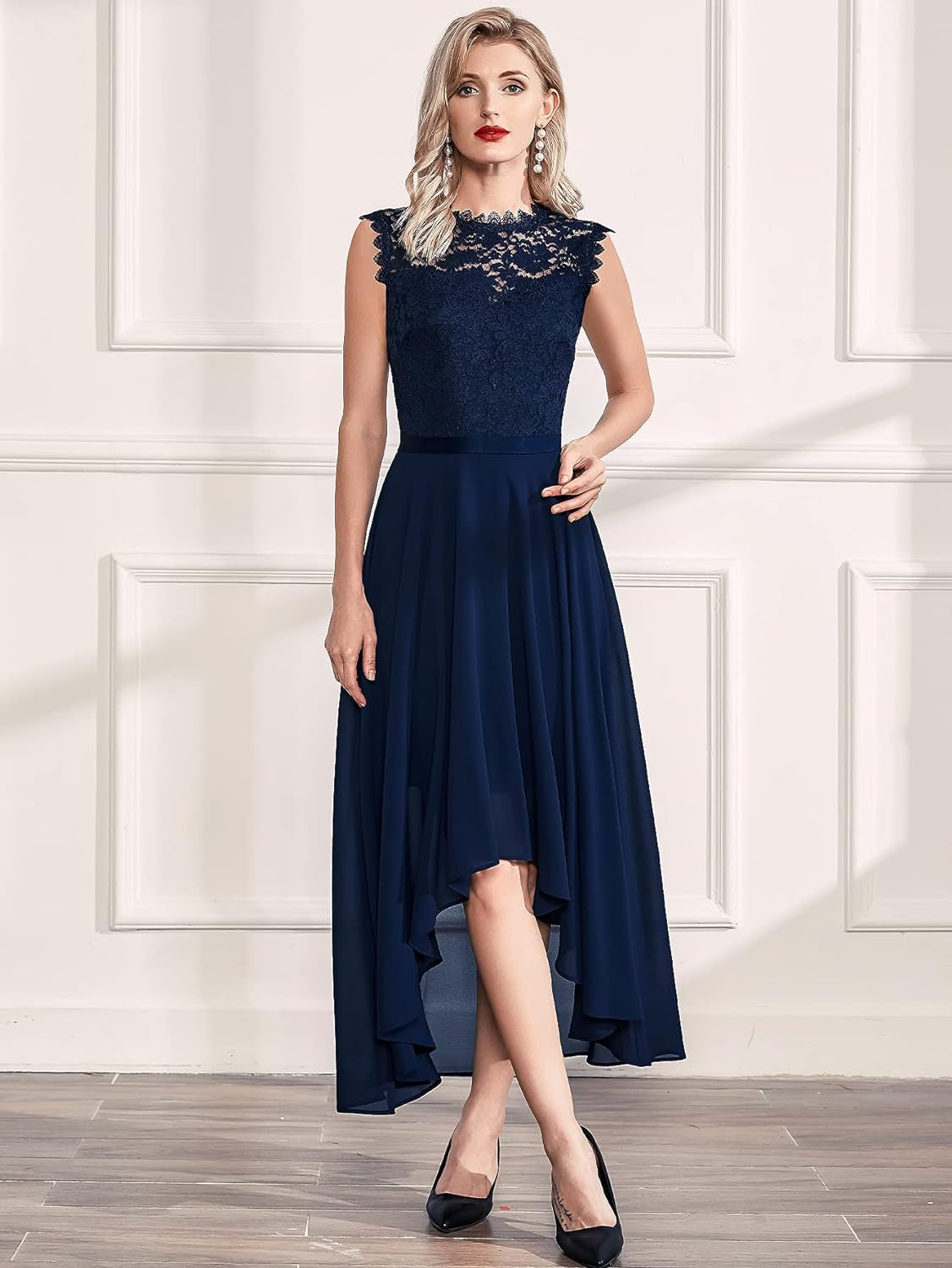 Women'S Formal Retro Lace Style Bridesmaid Maxi Dress (Medium, A-Navy Blue)