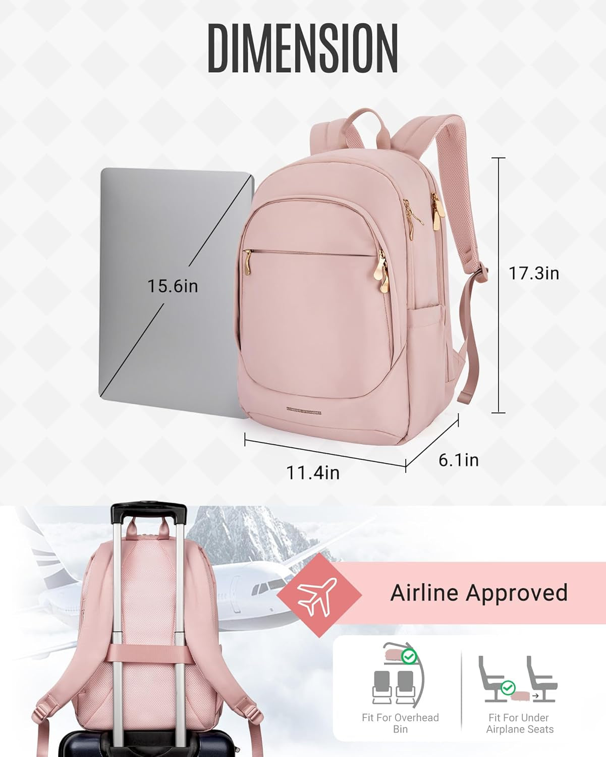 Women's College Laptop Backpack - 15.6 Inch Travel Computer Bag for Work and School - Casual Pink Bookbag - Ideal Gift for Women