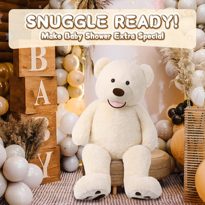 39-Inch Giant Teddy Bear - Plush Stuffed Animal with Large Footprints, Ideal Gift for Kids, Beige