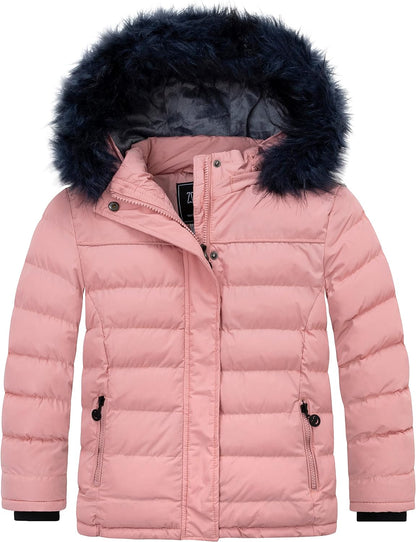 Girls' Hooded Winter Puffer Jacket with Soft Fleece Lining