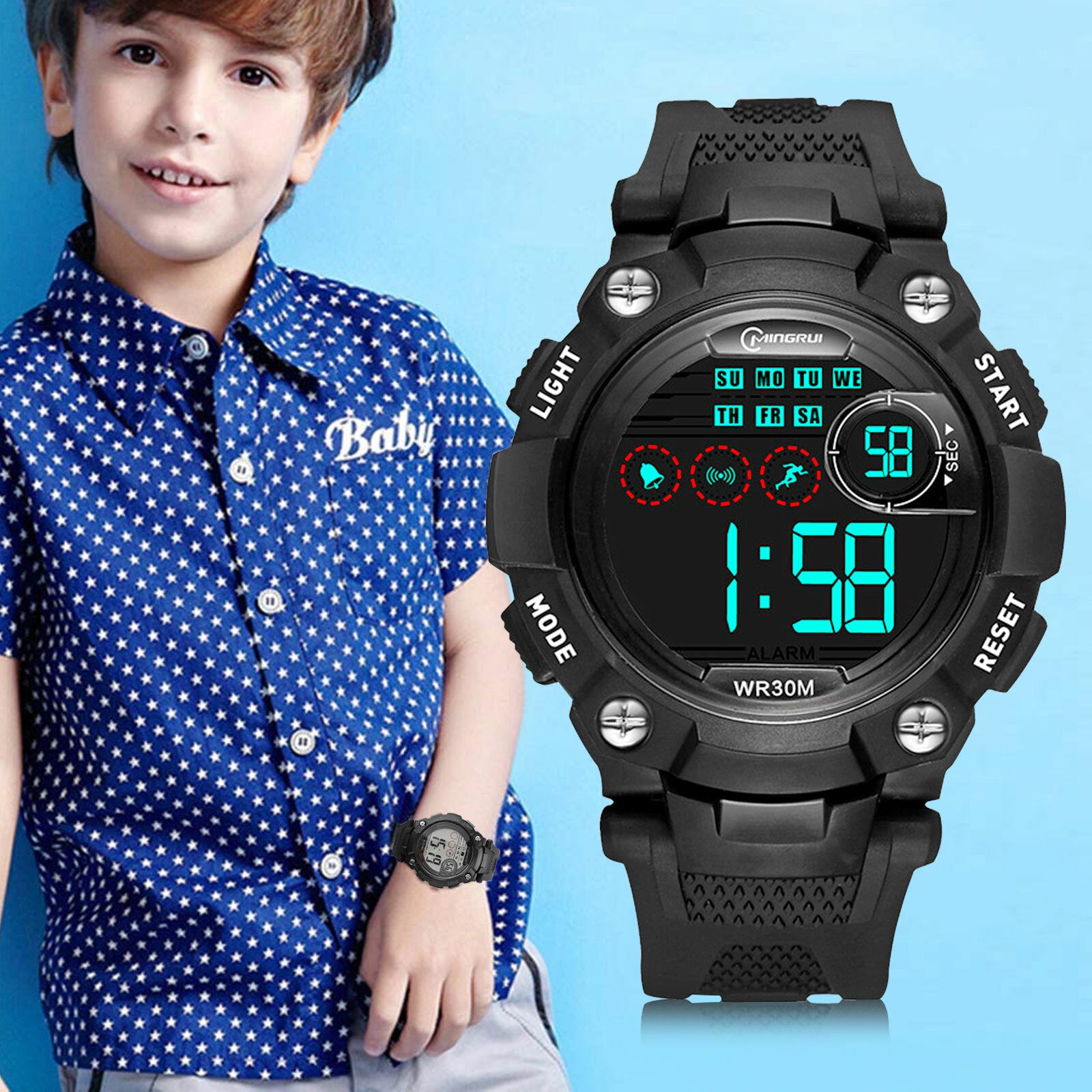 Kids LED Digital Electronic Watch Waterproof Children Boy Girl Sports Wristwatch