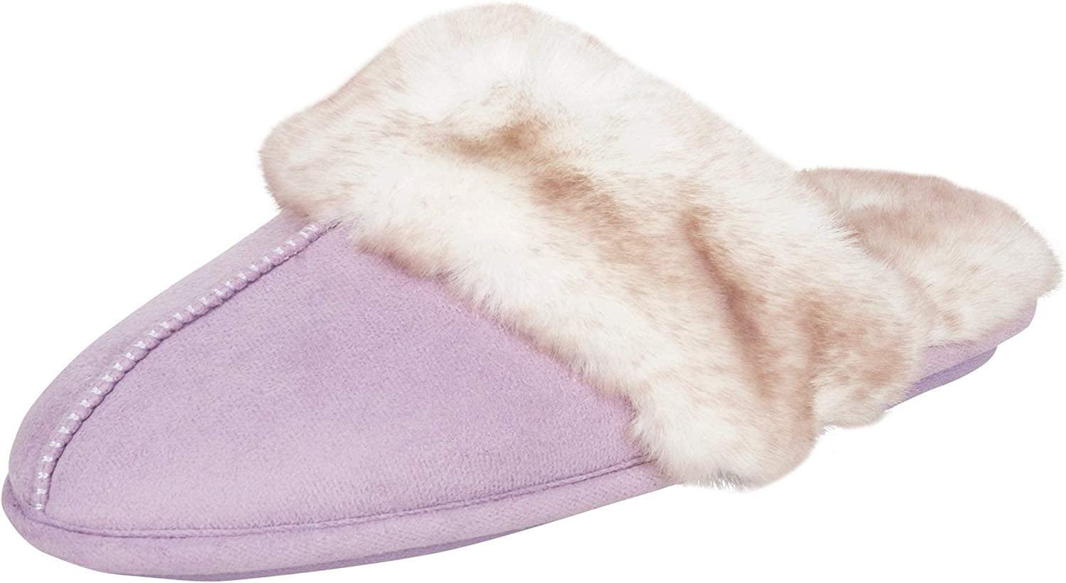 Women's Faux Fur Memory Foam House Slippers with Anti-Skid Sole