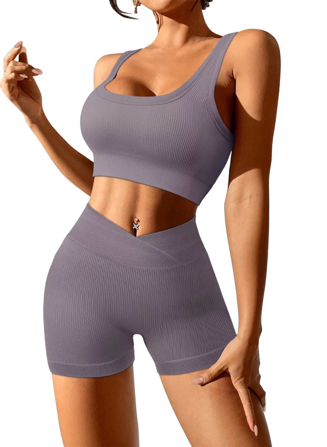 Women's Seamless 2-Piece Workout Set - Butt Lifting Shorts & Crop Tank Top for Gym & Yoga