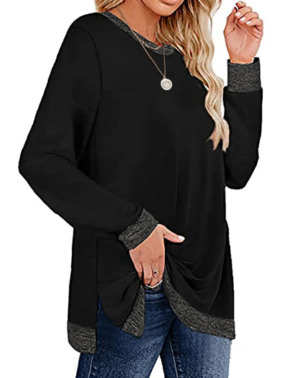 Stylish Color Block Long Sleeve Sweatshirt for Women - Side Split Tunic Top