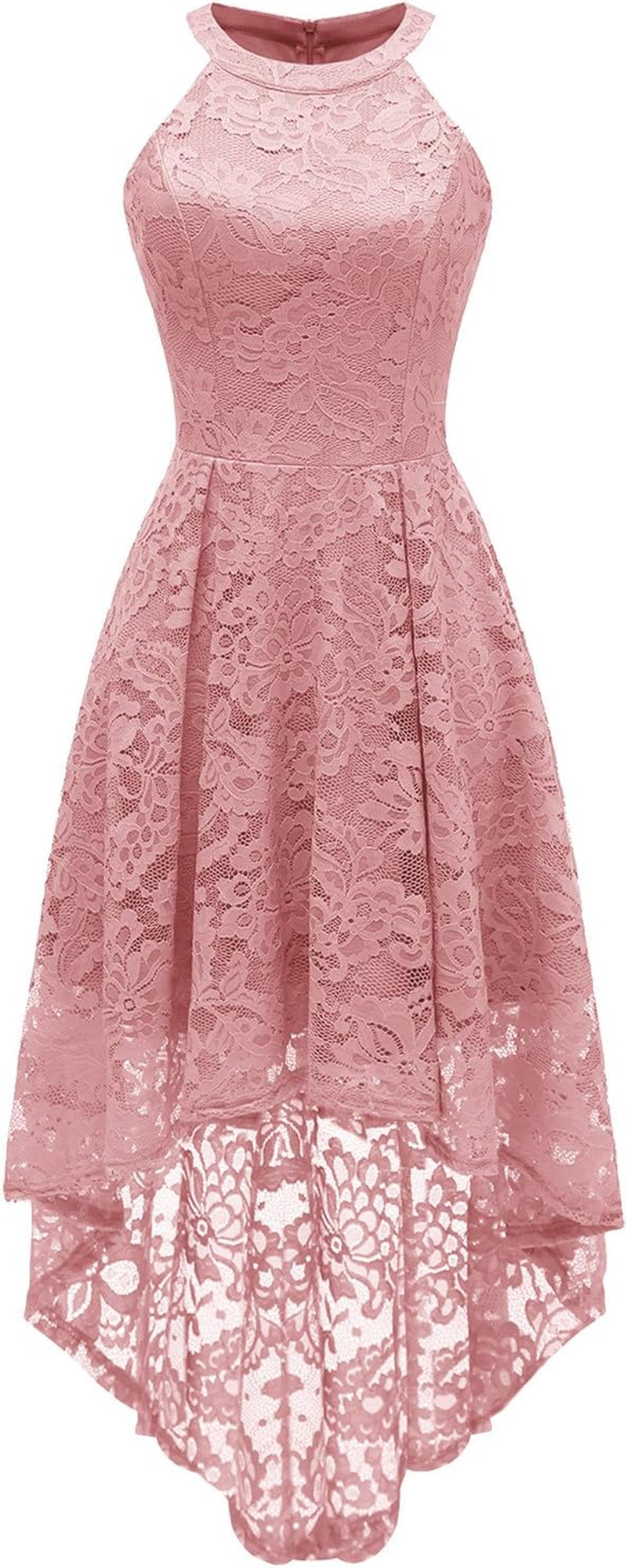 Women's Halter Lace Hi-Lo Cocktail Dress for Wedding Guests and Bridesmaids