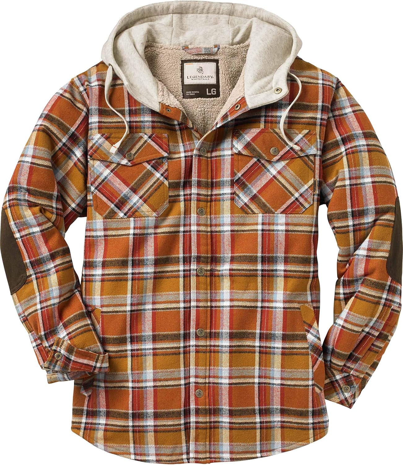 Men's Insulated Hooded Plaid Flannel Shirt Jacket with Berber Lining