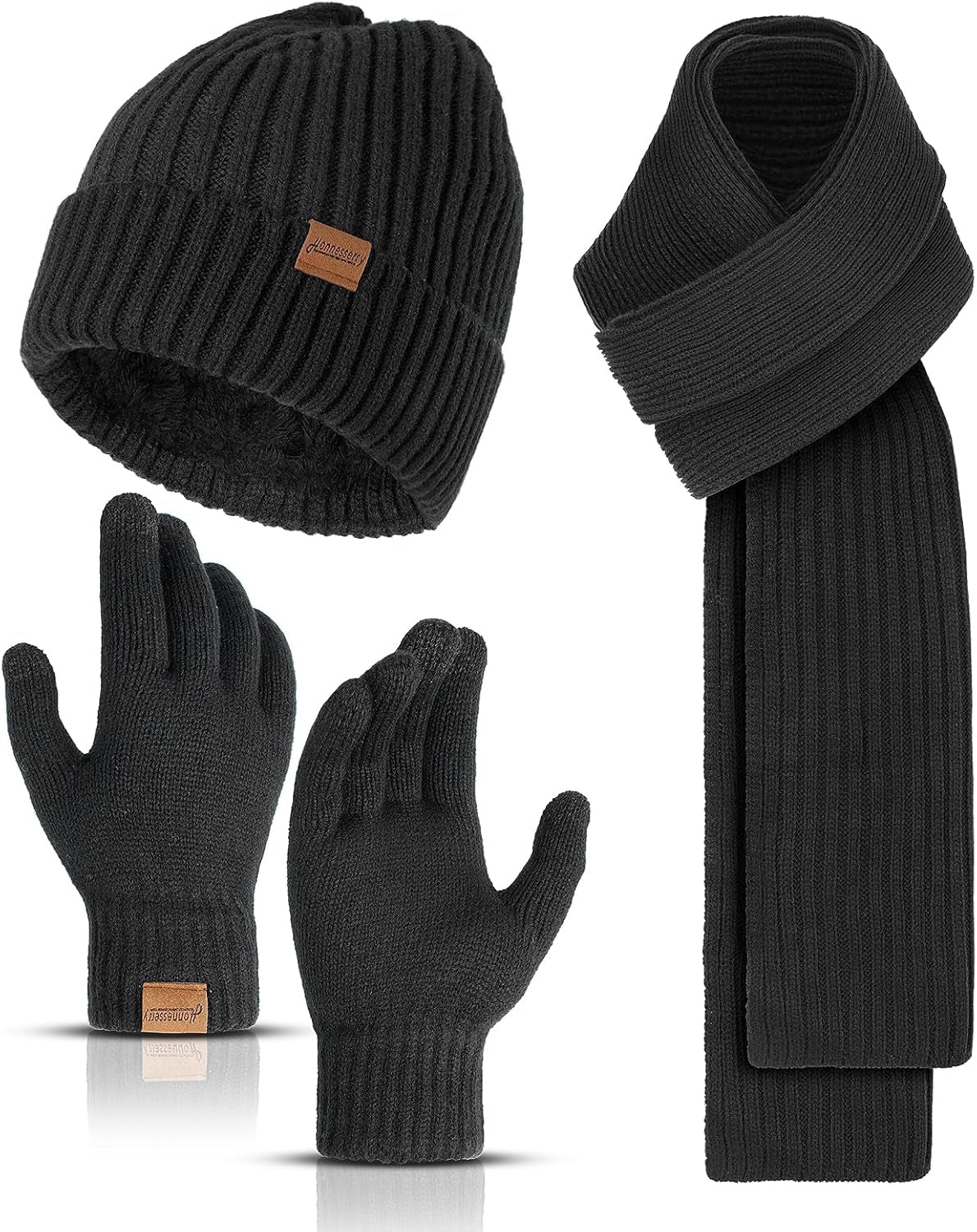 Winter Accessories Set for Men: Beanie Hat, Scarf, and Touchscreen Gloves for Men and Women