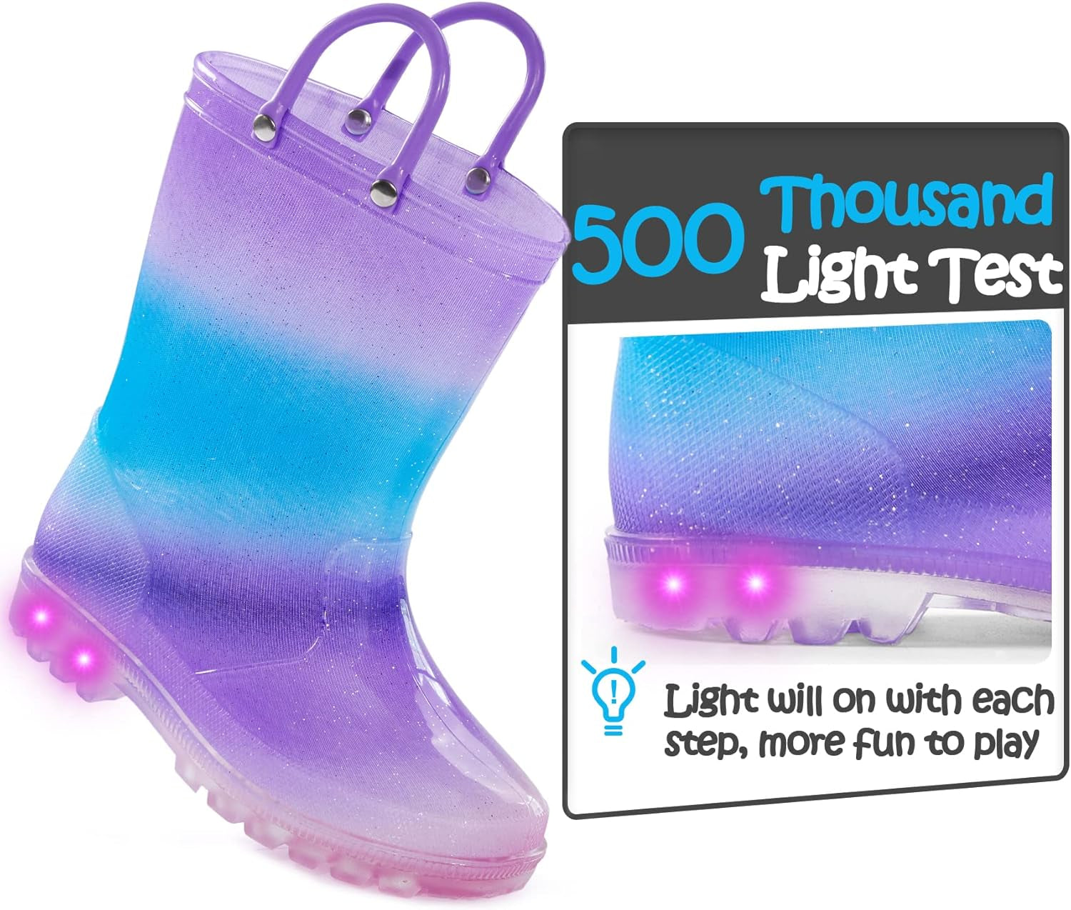 Children's Waterproof Light-Up Rain Boots with Easy-On Handles