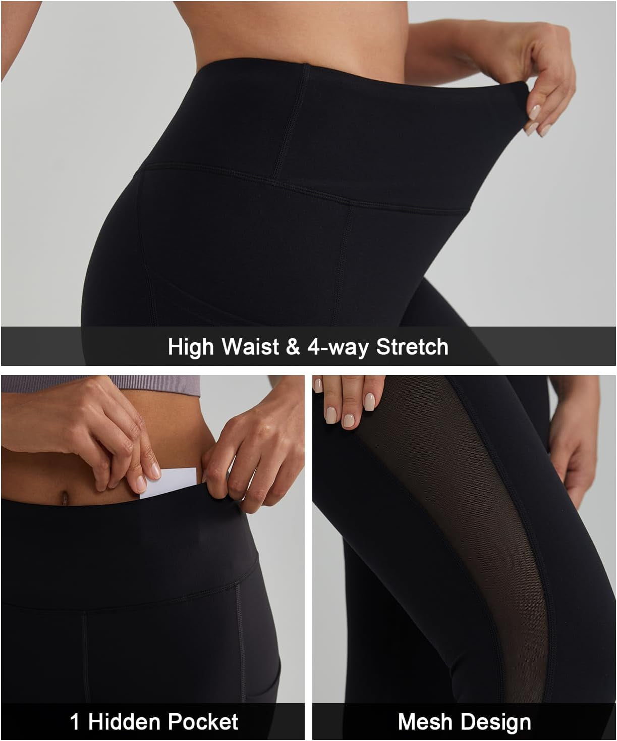 Women's High Waist Mesh Yoga Leggings with Side Pockets and Tummy Control for Workout and Running