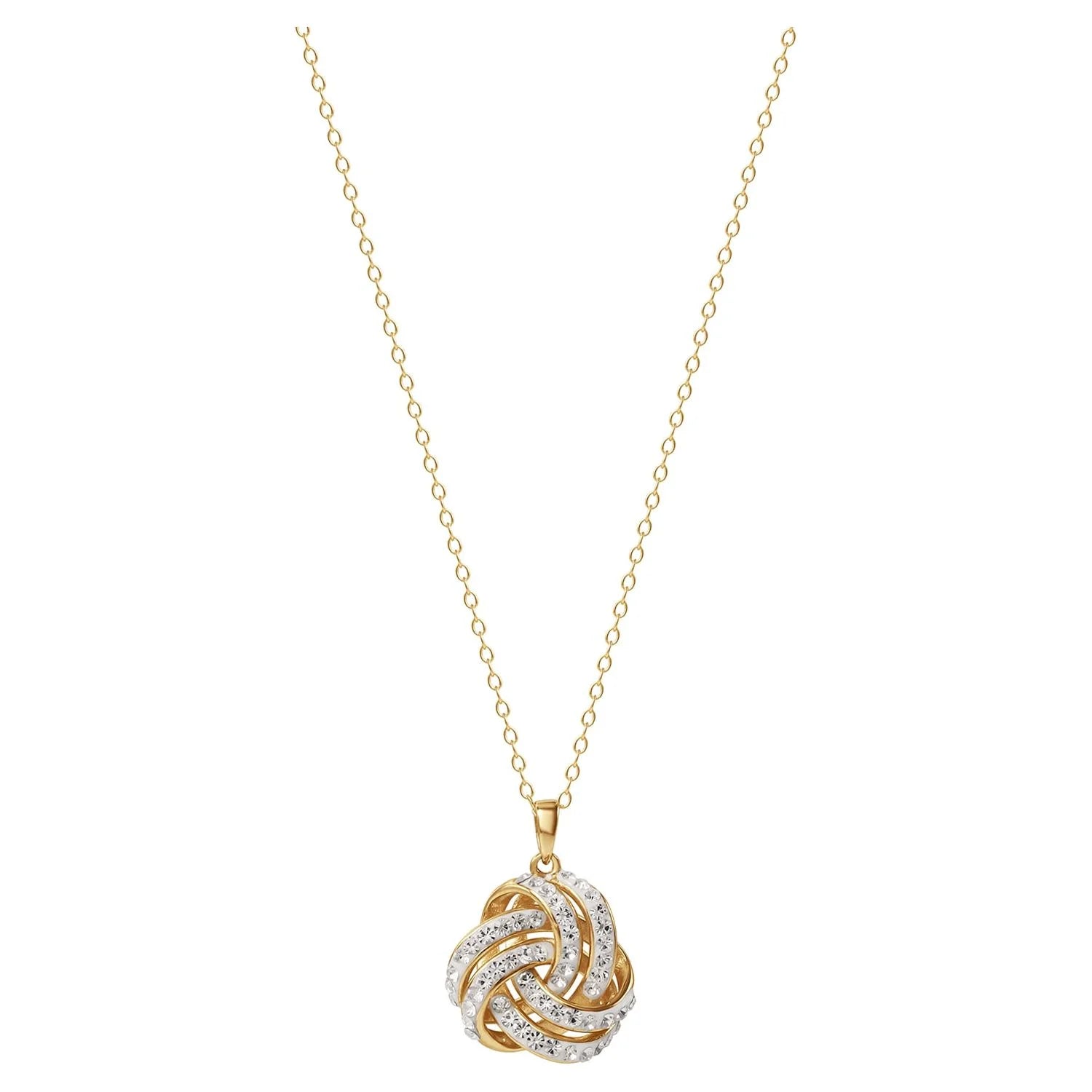 Exquisite 18K Gold Love Knot Pendant & Earring Set with Sparkling Crystals