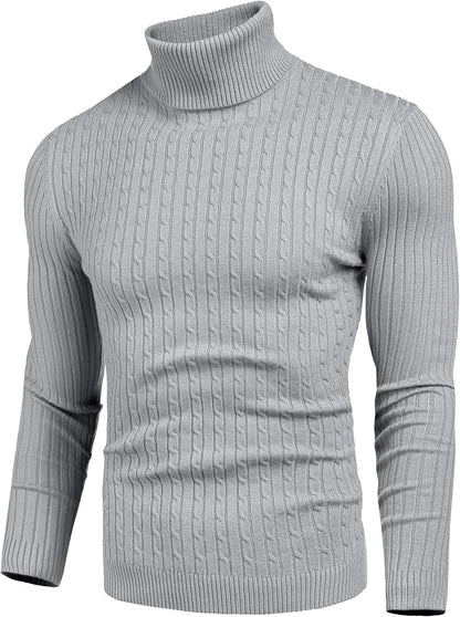 Men's Slim Fit Cable Knit Turtleneck Thermal Sweater