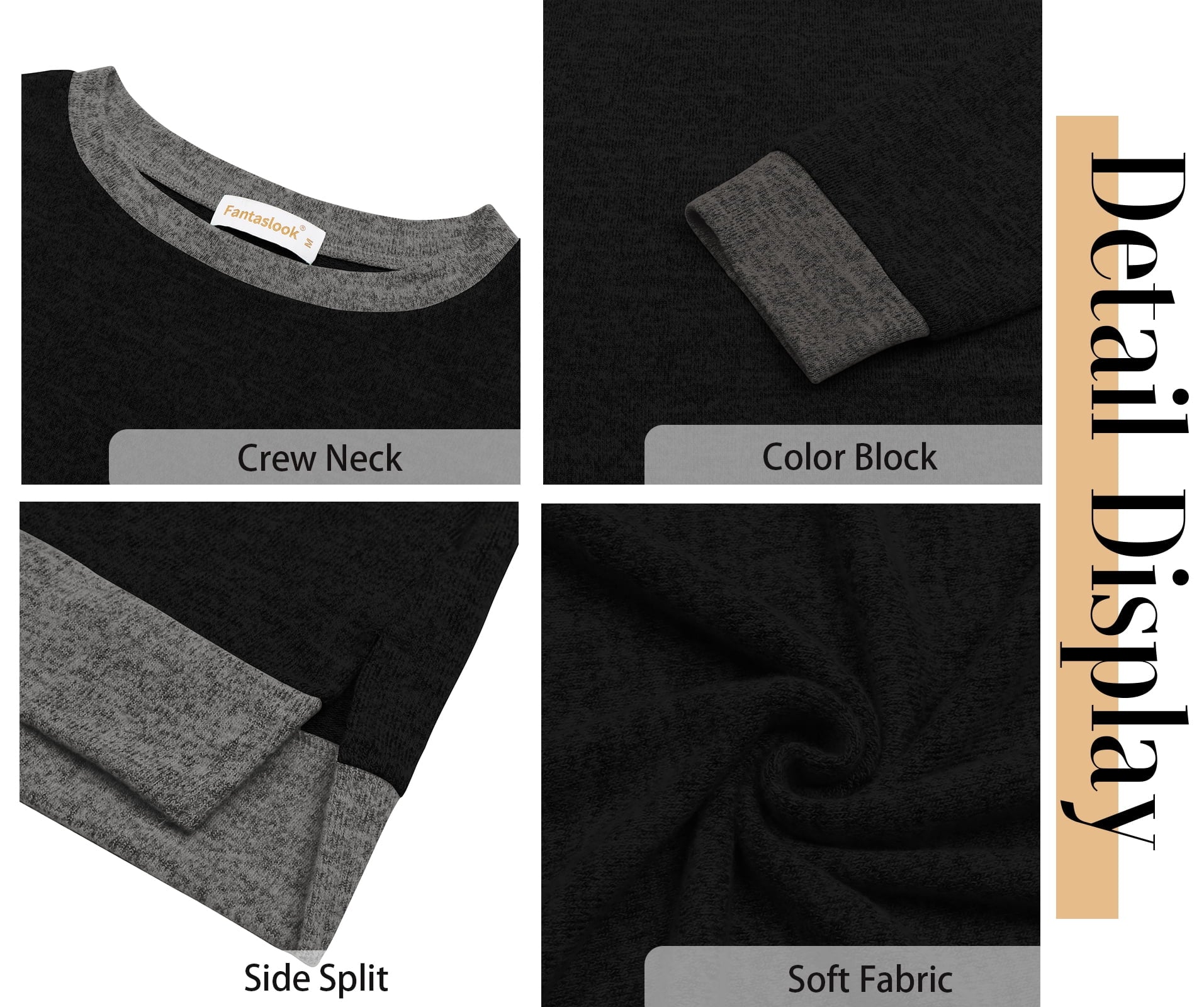 Stylish Color Block Long Sleeve Sweatshirt for Women - Side Split Tunic Top