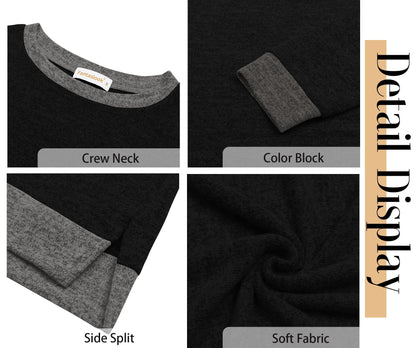 Stylish Color Block Long Sleeve Sweatshirt for Women - Side Split Tunic Top