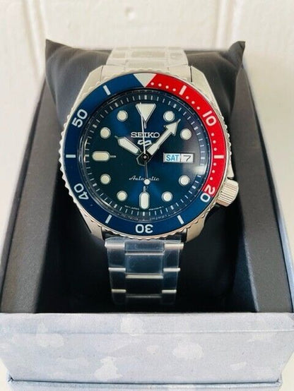 SEIKO 5 SRPD53 Mens Blue Dial Blue/Red Bezel Metal Day/Date Automatic Watch $350