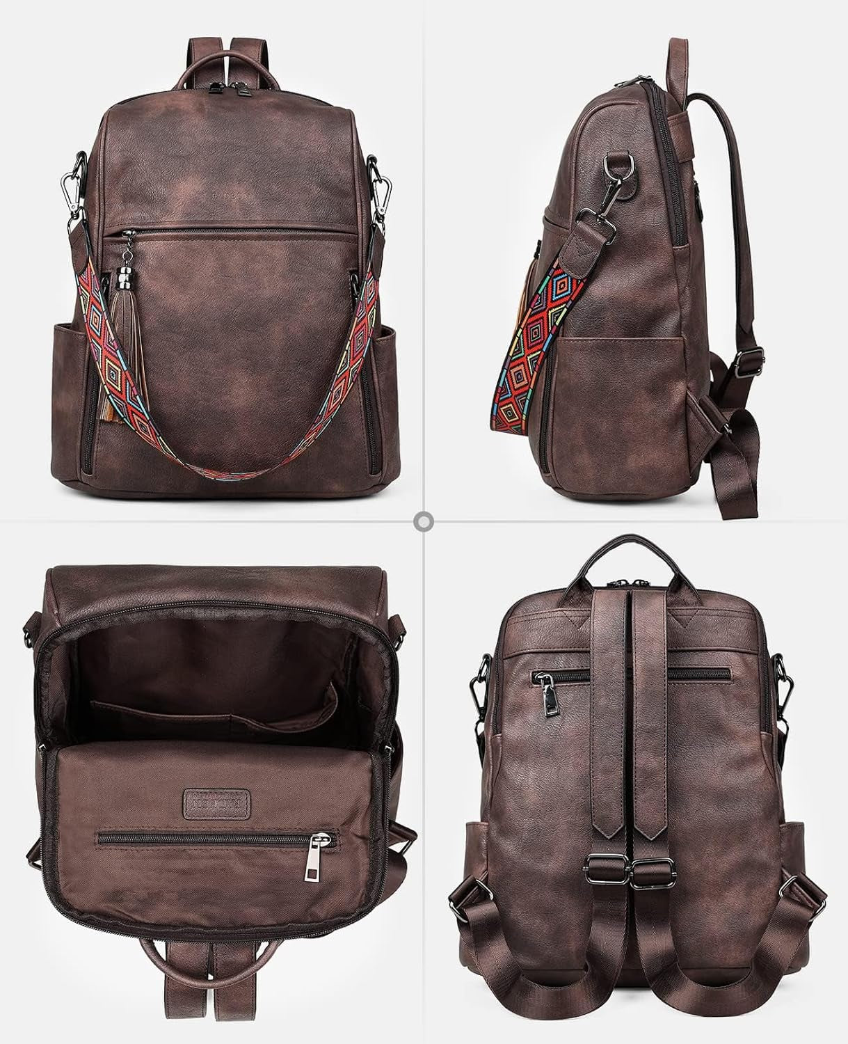 Women's Designer Leather Backpack Purse - Fashionable Travel Shoulder Bag with Tassel Detail