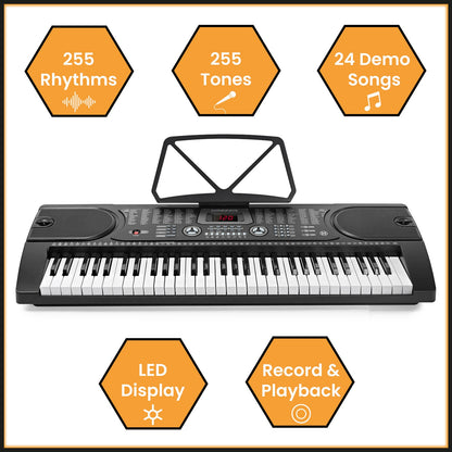 61 Key Electronic Keyboard Piano W/ Stand, Bench & Headphones, Set for Beginners