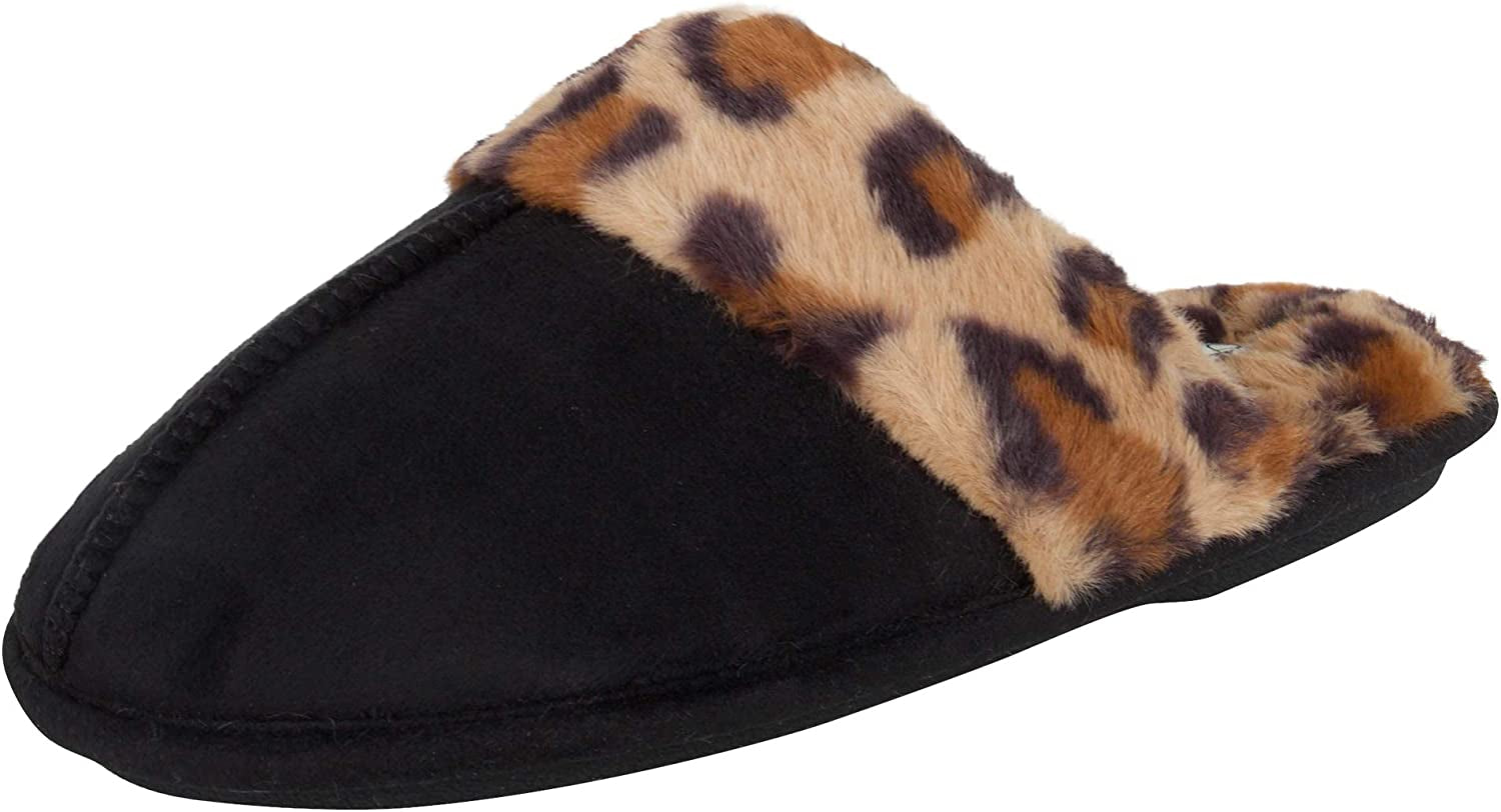 Women's Faux Fur Memory Foam House Slippers with Anti-Skid Sole
