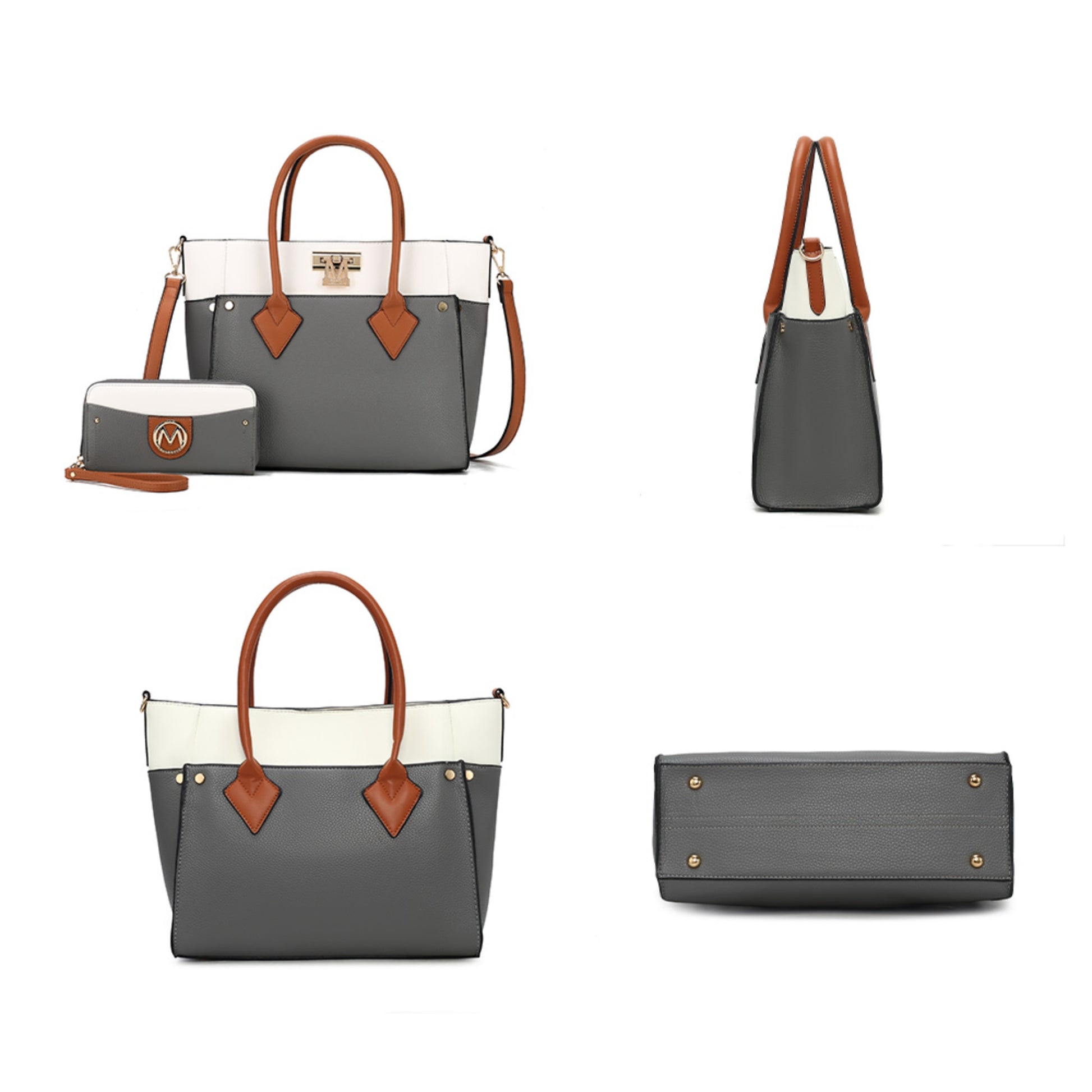 Brynlee Women's Navy Tote Bag & Wristlet Wallet Set - Stylish Crossbody Handbag by Mia K