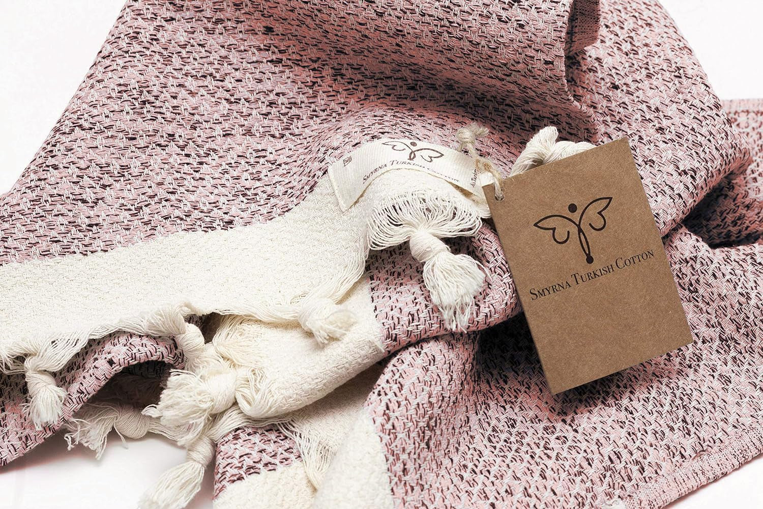 Smyrna Vintage Series Turkish Cotton Hand Towels, 16x40 Inches, Set of 2 Decorative Towels in Blush Pink for Bathroom, Kitchen, Face, Hair, Tea, Yoga, Gym, and Dishcloth Use