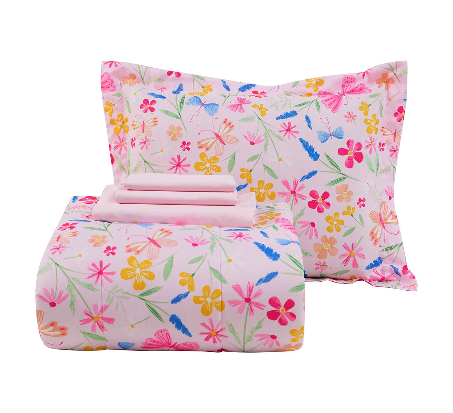 Pink Wildflower 7-Piece Bedding Set for Girls - Full Size