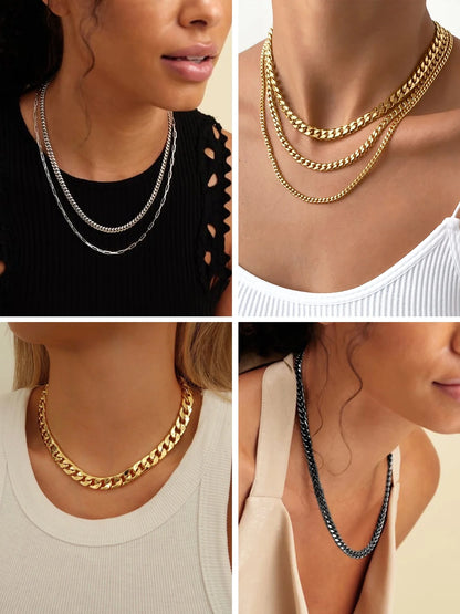 Stunning 30" 18K Gold Filled Cuban Chain Necklace - Heavy Chunky Stainless Steel Curb Design for Women - Perfect Hip Hop Punk Jewelry
