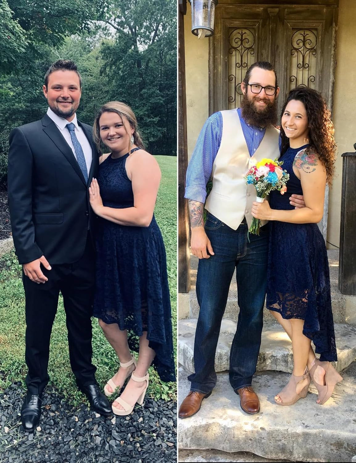 Women's Halter Lace Hi-Lo Cocktail Dress for Wedding Guests and Bridesmaids