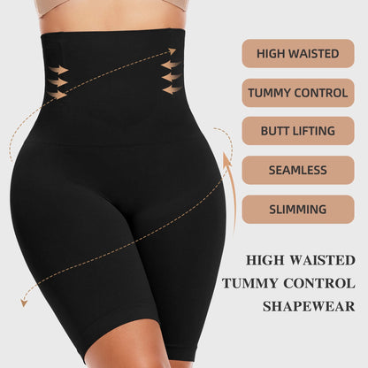 High-Waisted Tummy Control Shapewear Shorts - 2 Pack Body Shaper for Thigh Slimming