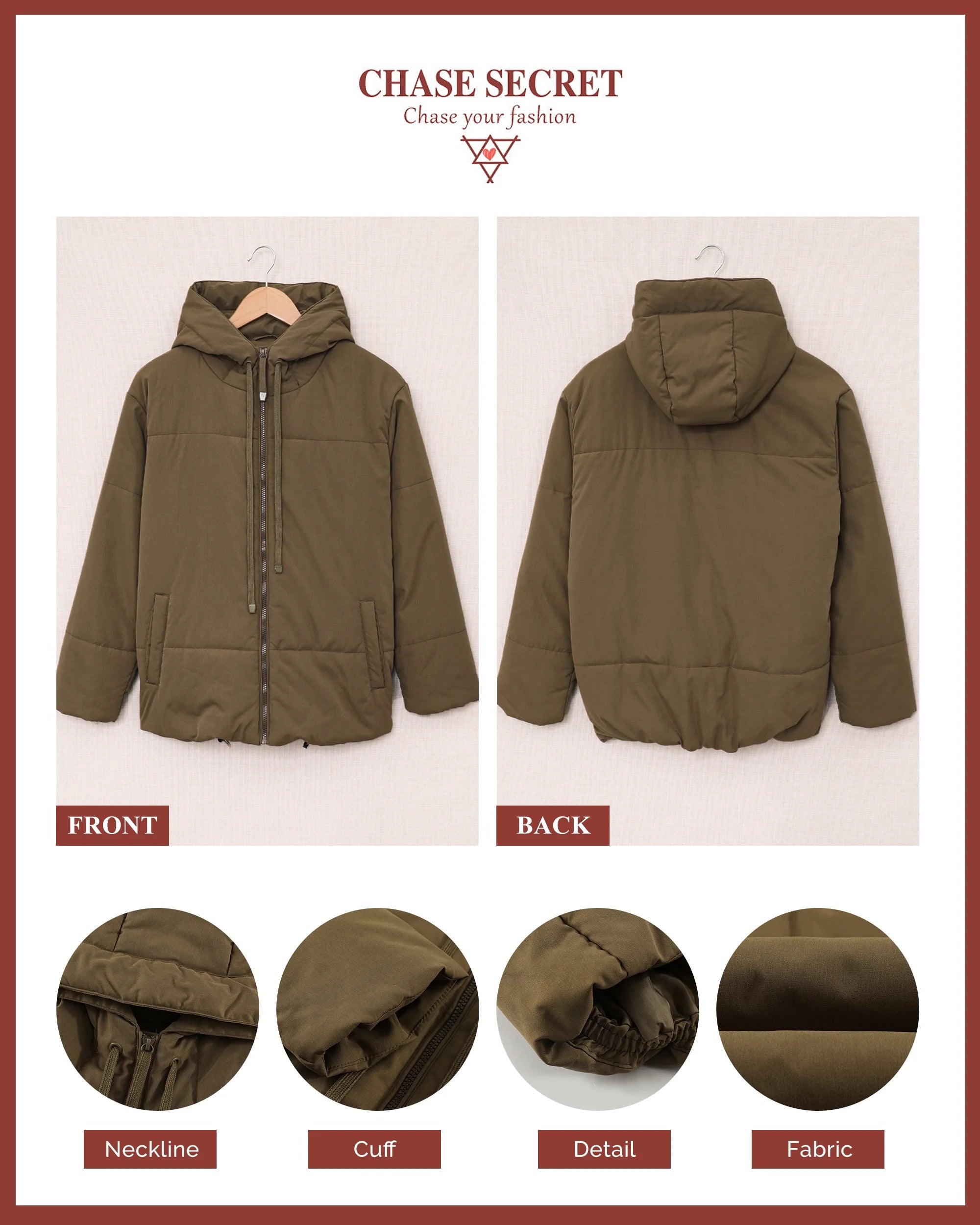 Women's Petite Hooded Puffer Jacket with Full Zipper and Pockets - Stylish & Cozy Short Coat