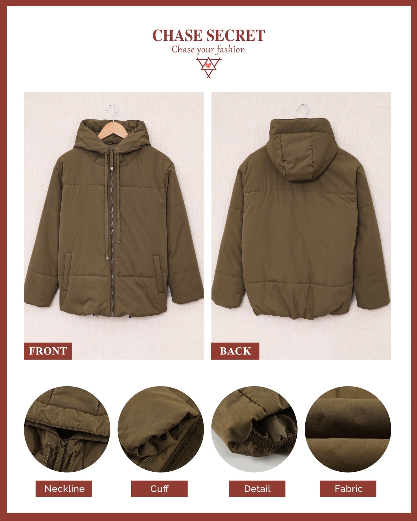 Women's Petite Hooded Puffer Jacket with Full Zipper and Pockets - Stylish & Cozy Short Coat