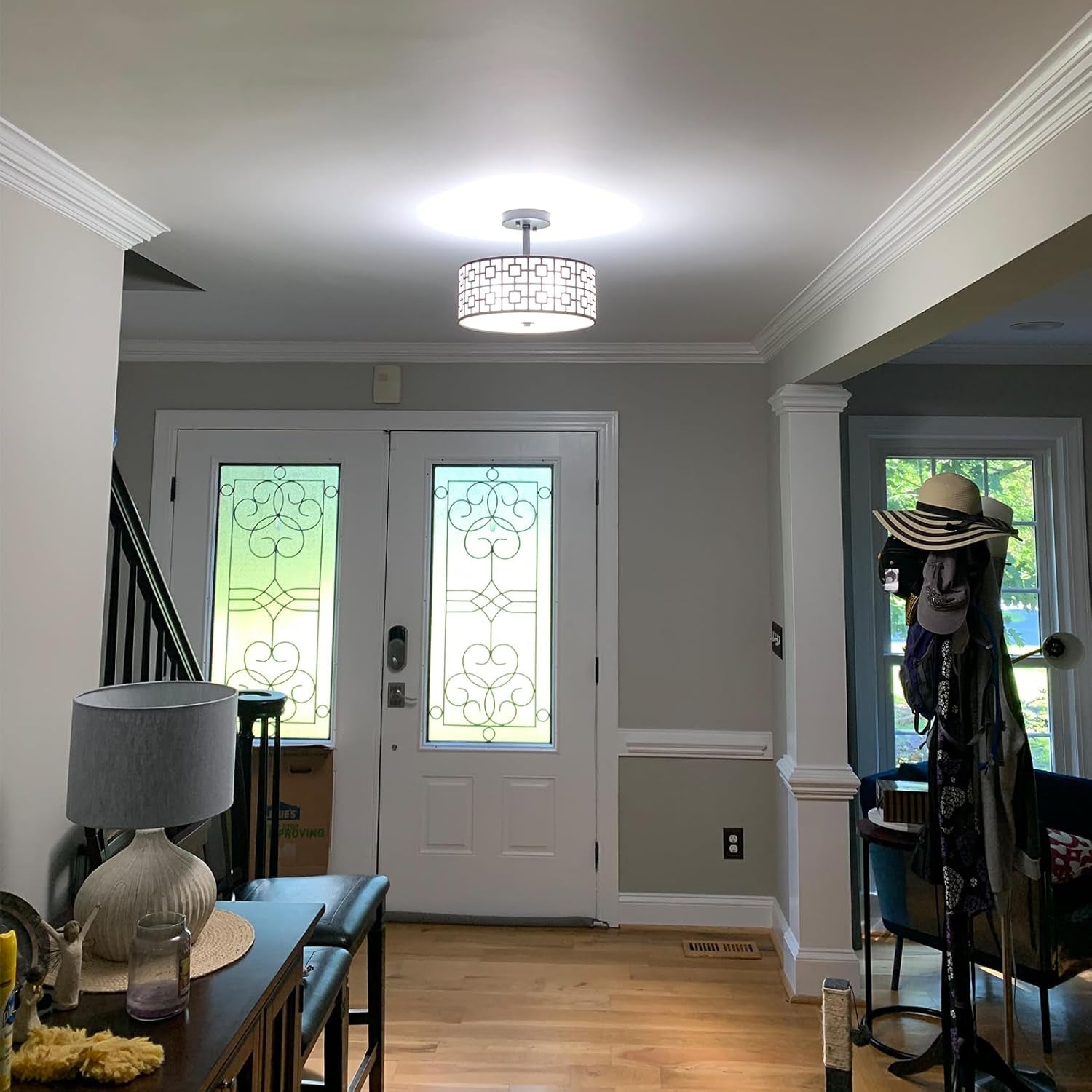 DLLT Modern 3-Light Semi-Flush Mount Ceiling Light Fixture - Drum Style Lighting for Dining Room and Kitchen - Black Double Shade Ceiling Lamp for Bedroom