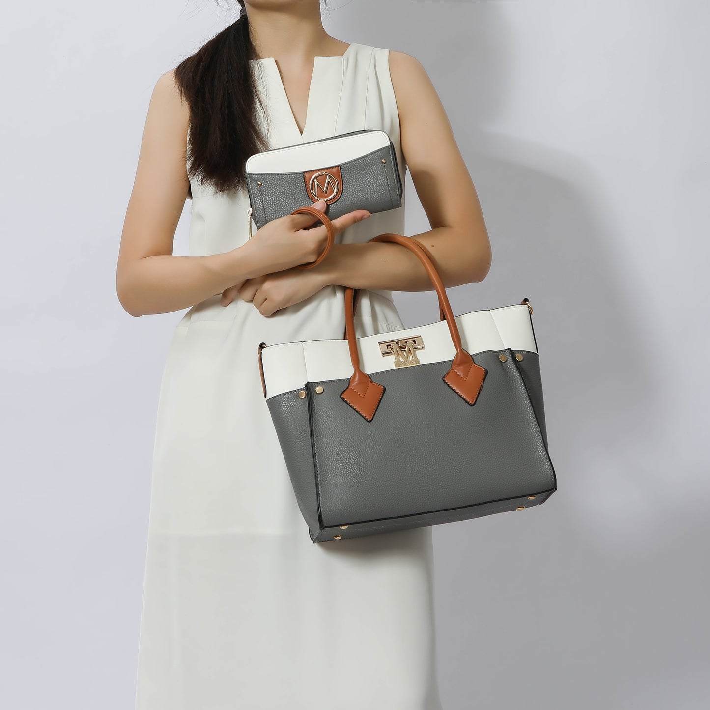 Brynlee Women's Navy Tote Bag & Wristlet Wallet Set - Stylish Crossbody Handbag by Mia K