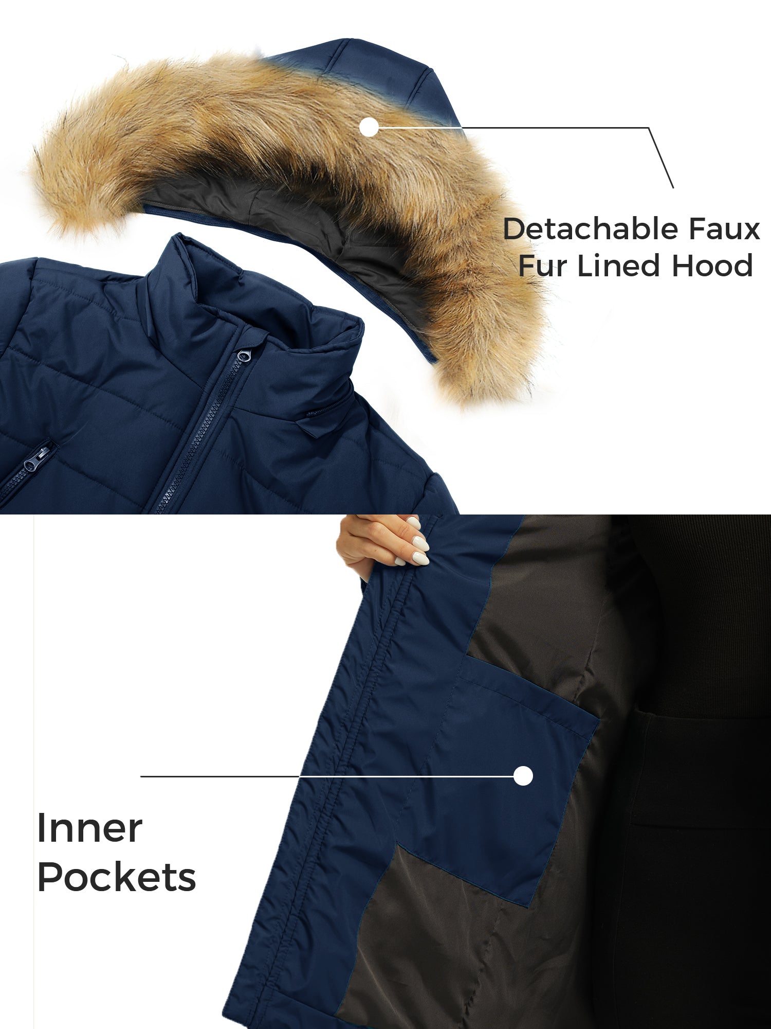 Stylish  Women's Plus Size Waterproof Quilted Puffer Coat - Perfect for Snowy Days, Navy XL