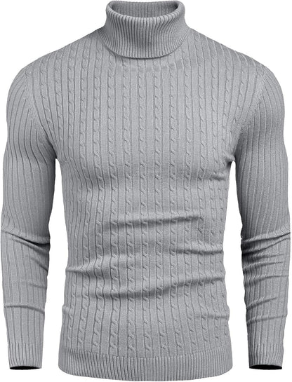 Men's Slim Fit Cable Knit Turtleneck Thermal Sweater