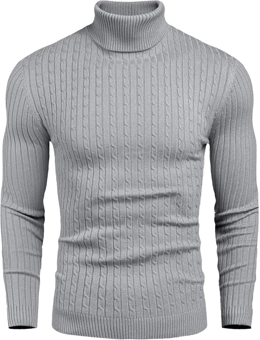 Men's Slim Fit Cable Knit Turtleneck Thermal Sweater