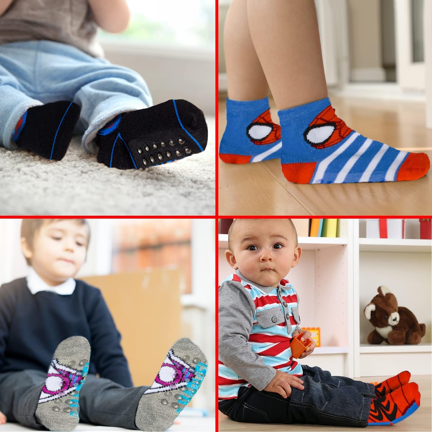 Spiderman Grip Socks, 10 Pack, Toddler Boys, Ankle Length, Multicolor, Small