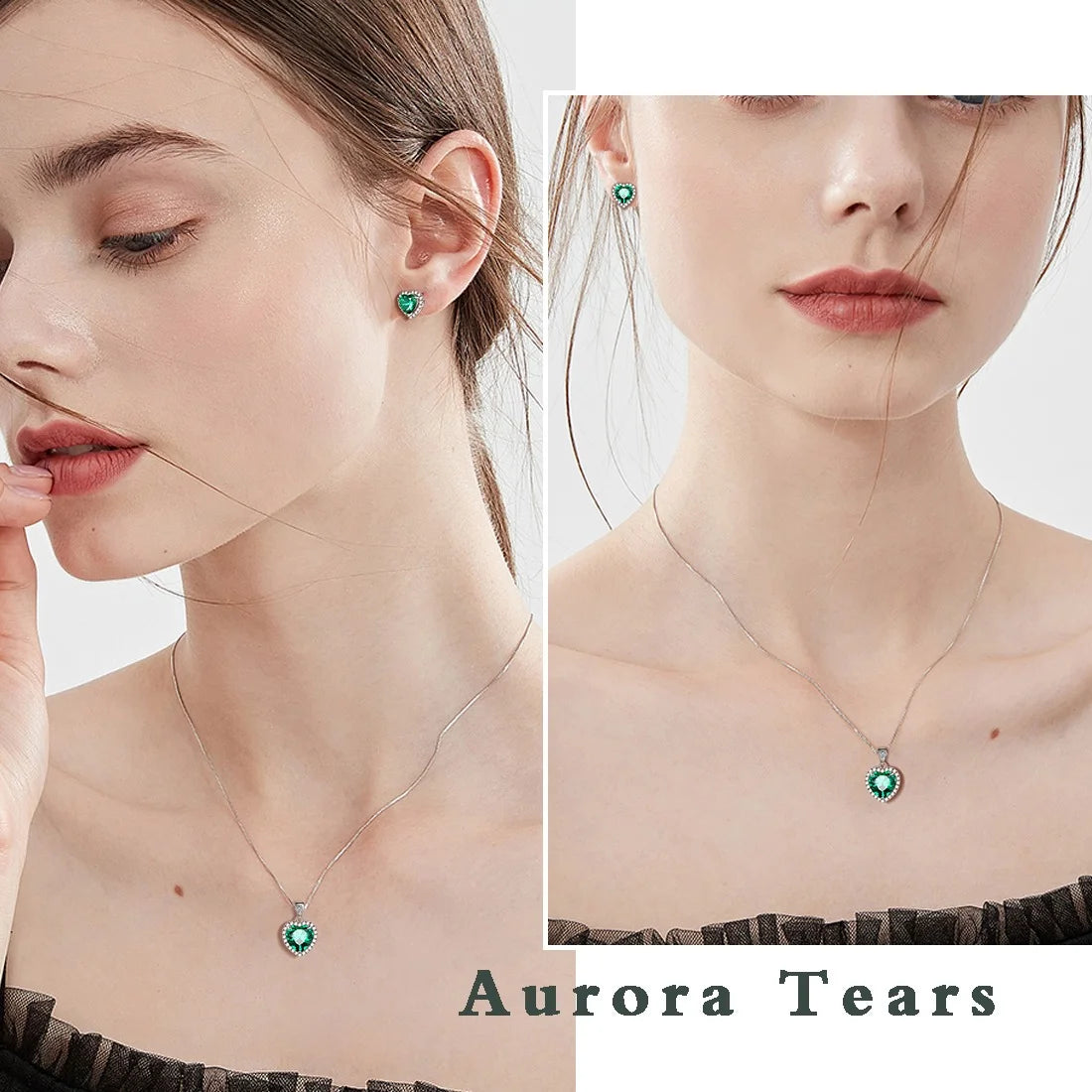 Elegant May Birthstone Jewelry Set for Women - Emerald Heart Necklace & Earrings in 925 Sterling Silver - Perfect Birthday & Mother's Day Gift