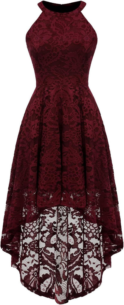 Women's Halter Lace Hi-Lo Cocktail Dress for Weddings and Formal Events