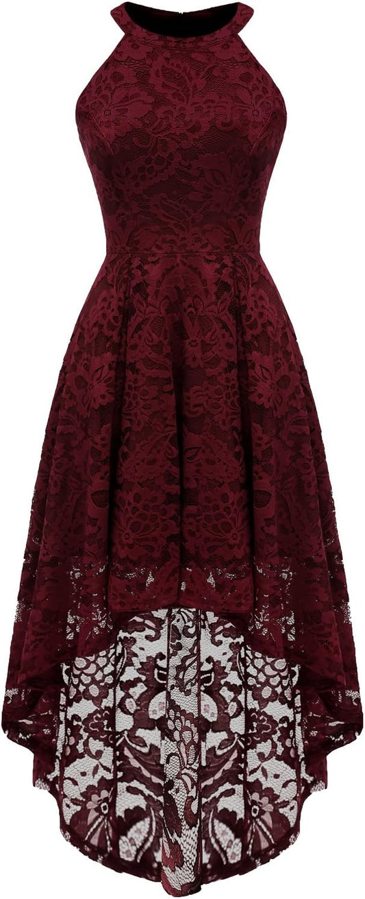 Women's Halter Lace Hi-Lo Cocktail Dress for Weddings and Formal Events