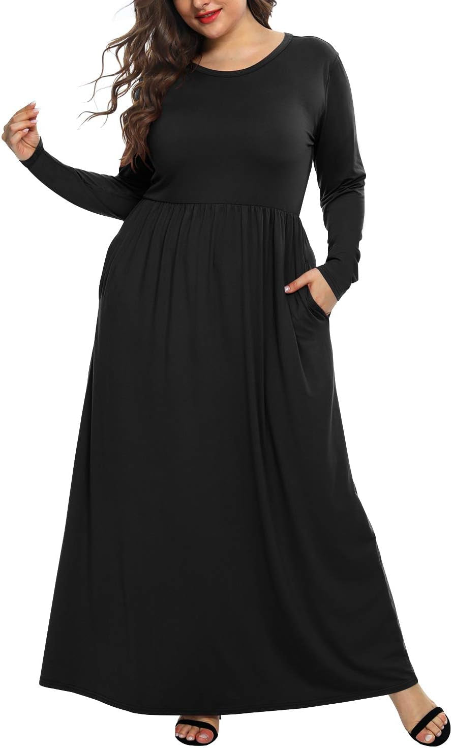 Plus Size Maxi Dress for Curvy Women - Long Sleeve Casual Style