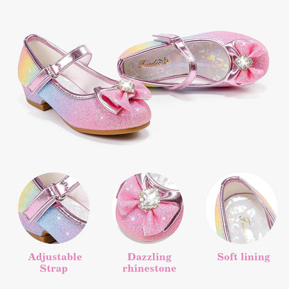 Girls' Mary Jane Dress Shoes - Glitter Heels for Weddings and Special Occasions
