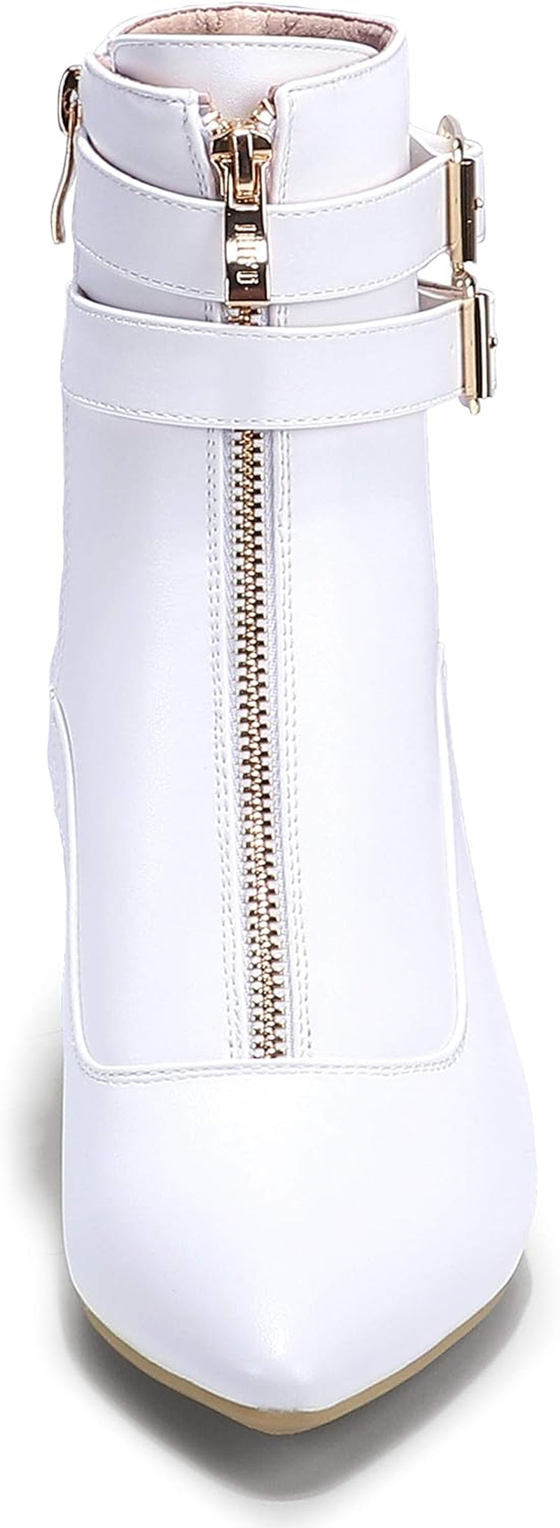 Women's Classic Short Ankle Booties with Pointed Toe, Metal Buckle, and Side Zipper in Kitten Heel Design