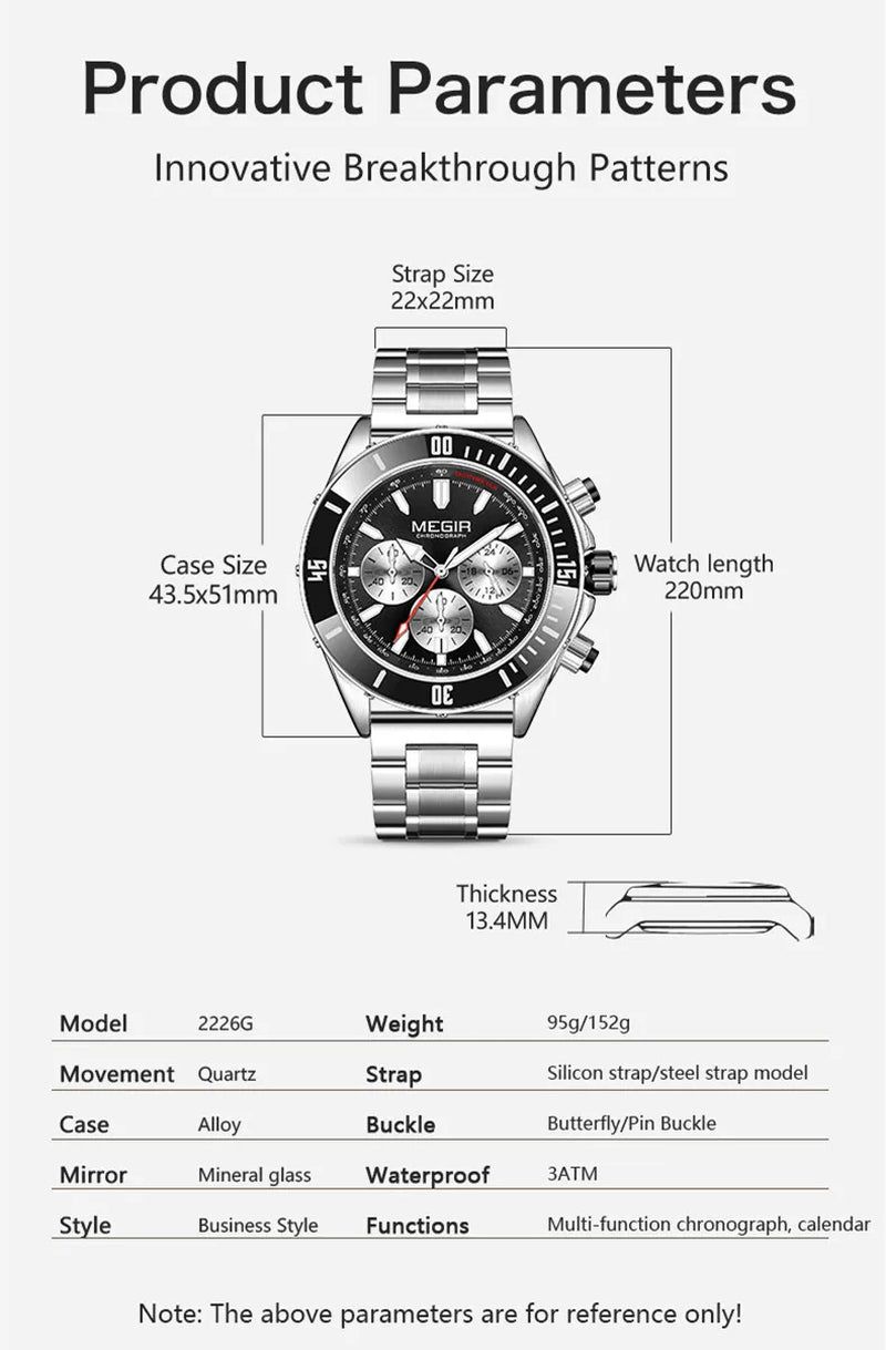 Men Quartz Watches Luxury Business Casual Chronograph Waterproof Large Dial Luminous Date Sport Wristwatch Reloj Hombre