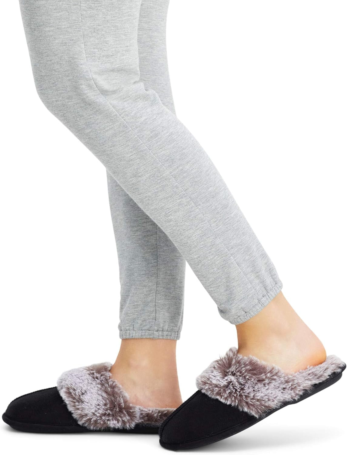 Women's Faux Fur Memory Foam House Slippers with Anti-Skid Sole