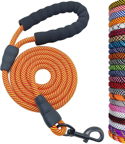 Heavy-Duty Nylon Dog Leash, 6 FT with Soft Padded Handle for Large and Medium Breeds (Orange, 1/2" x 6 FT)